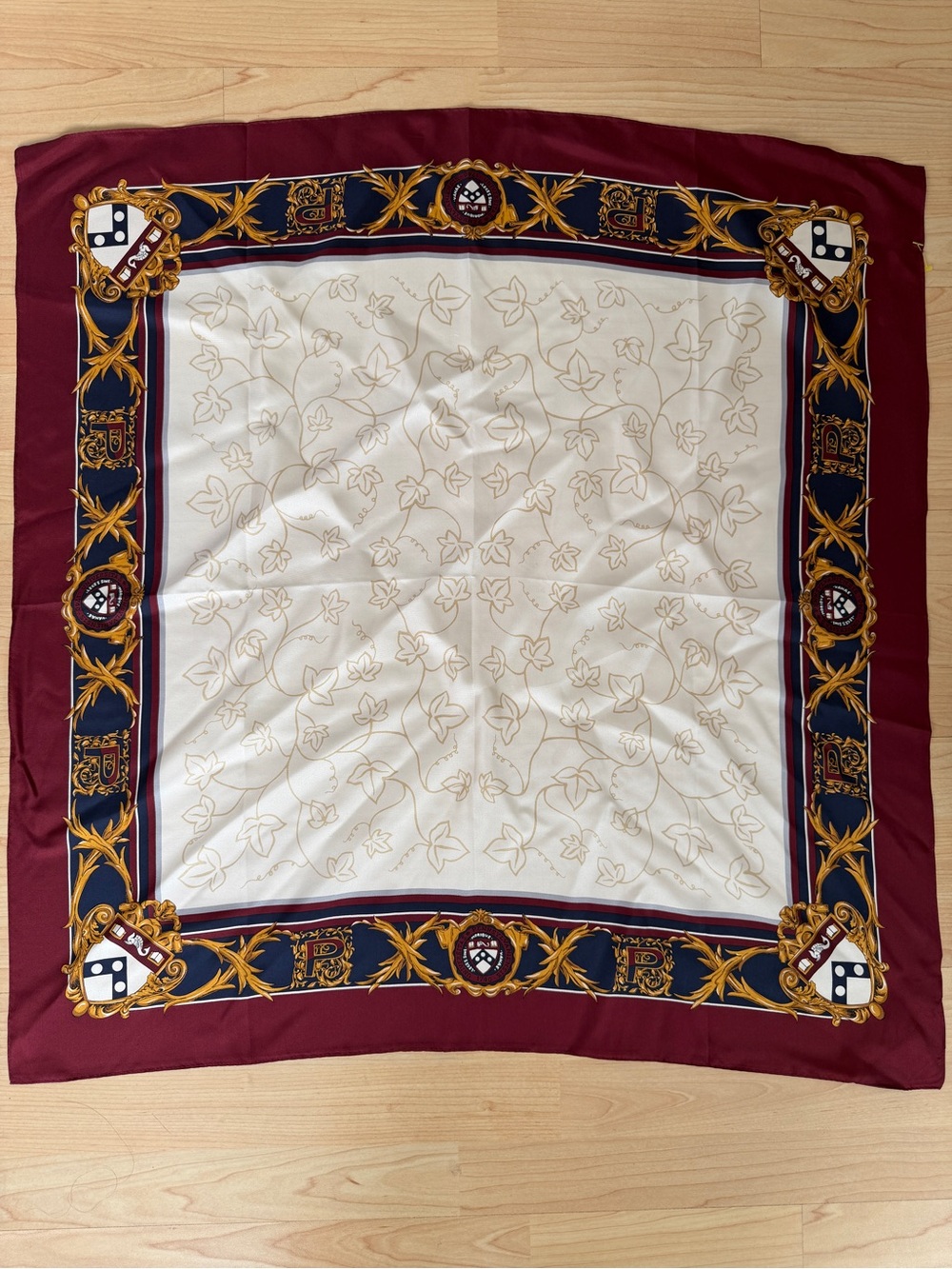 University of Penn Collection Classic Cream and Burgundy Silk Scarf Wrap